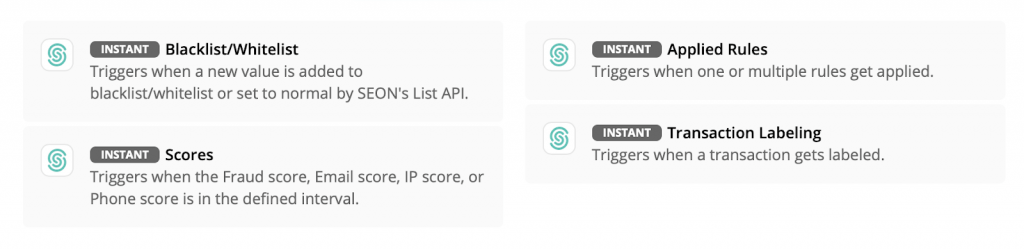 SEON Zapier Zaps, Triggers