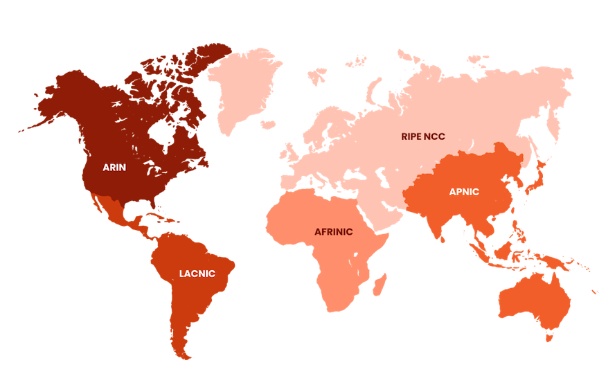 WHOIS Map - the various organizations assigning IP addresses around the world