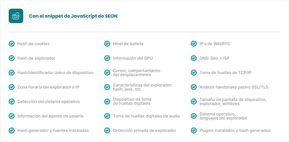 parametros recolectables para la huella del dispositivo en Javascript