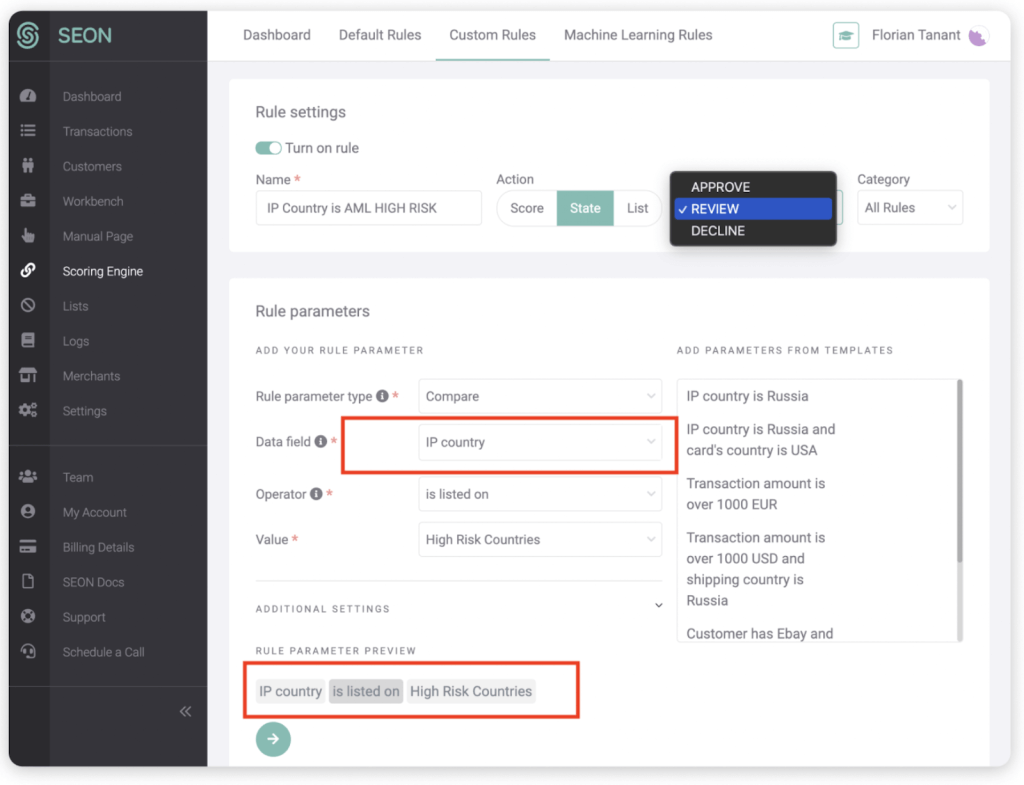 ejemplo del software de SEON revisando la IP de un cliente