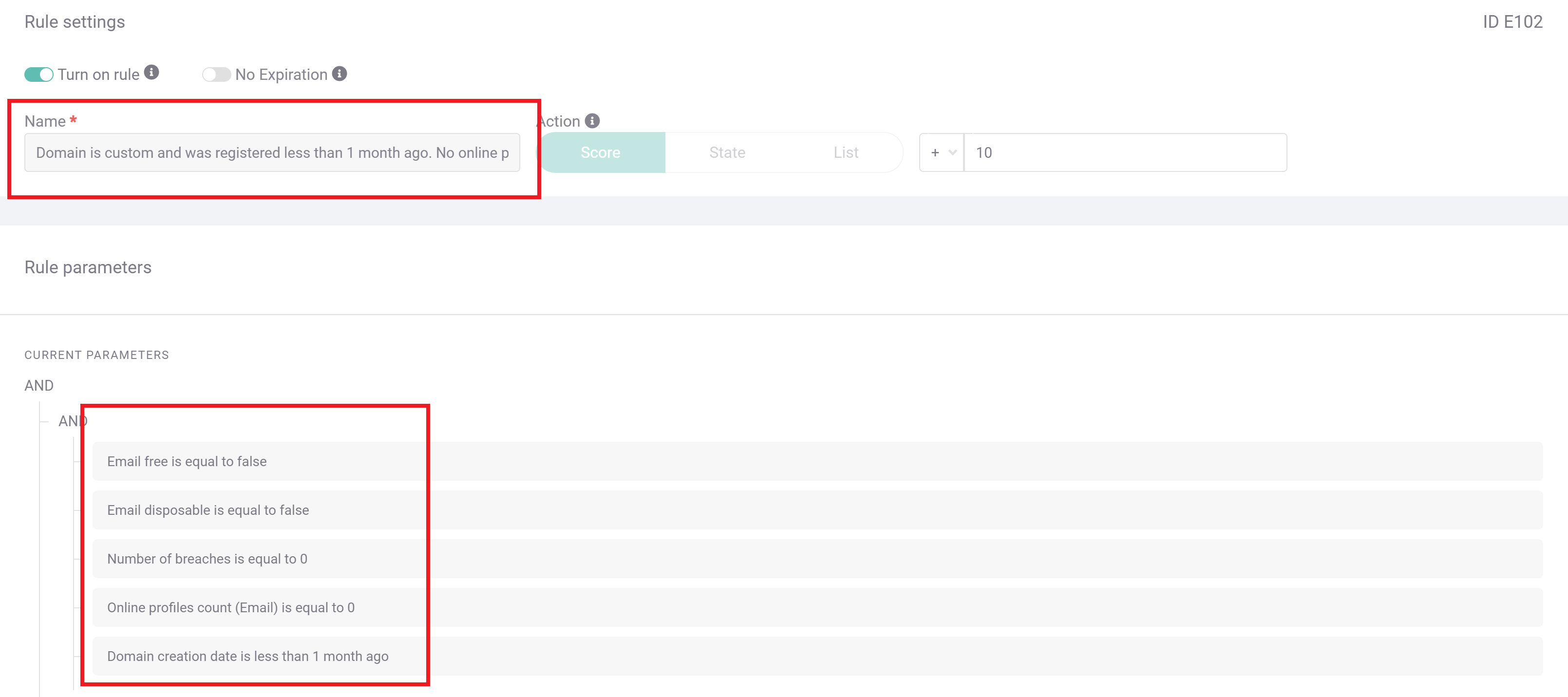 Screengrab showing SEON’s default rules, which flags instances of email accounts associated with no know social media registrations