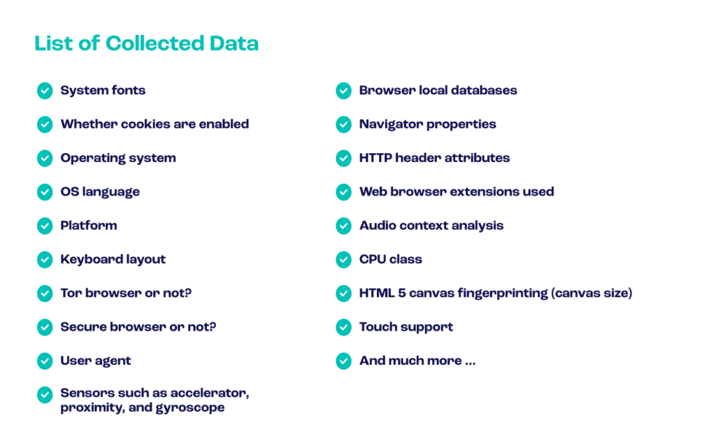 list of collected data from browser fingerprinting