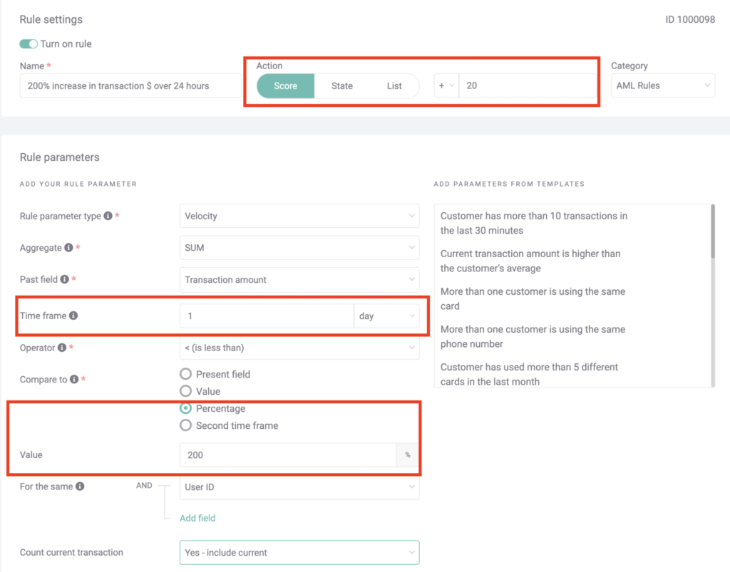 como personalizar reglas de velocidad para el monitoreo de transacciones