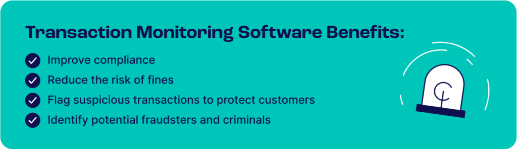 transaction monitoring software importance and benefits in a summarised box