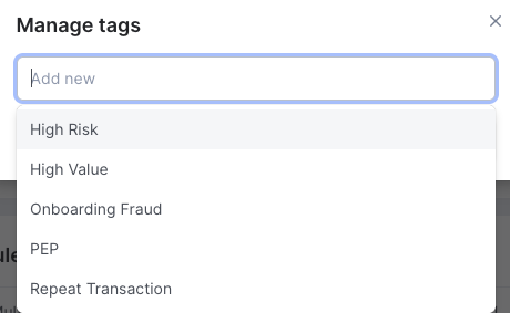 product screenshot of tags to assign risk priority