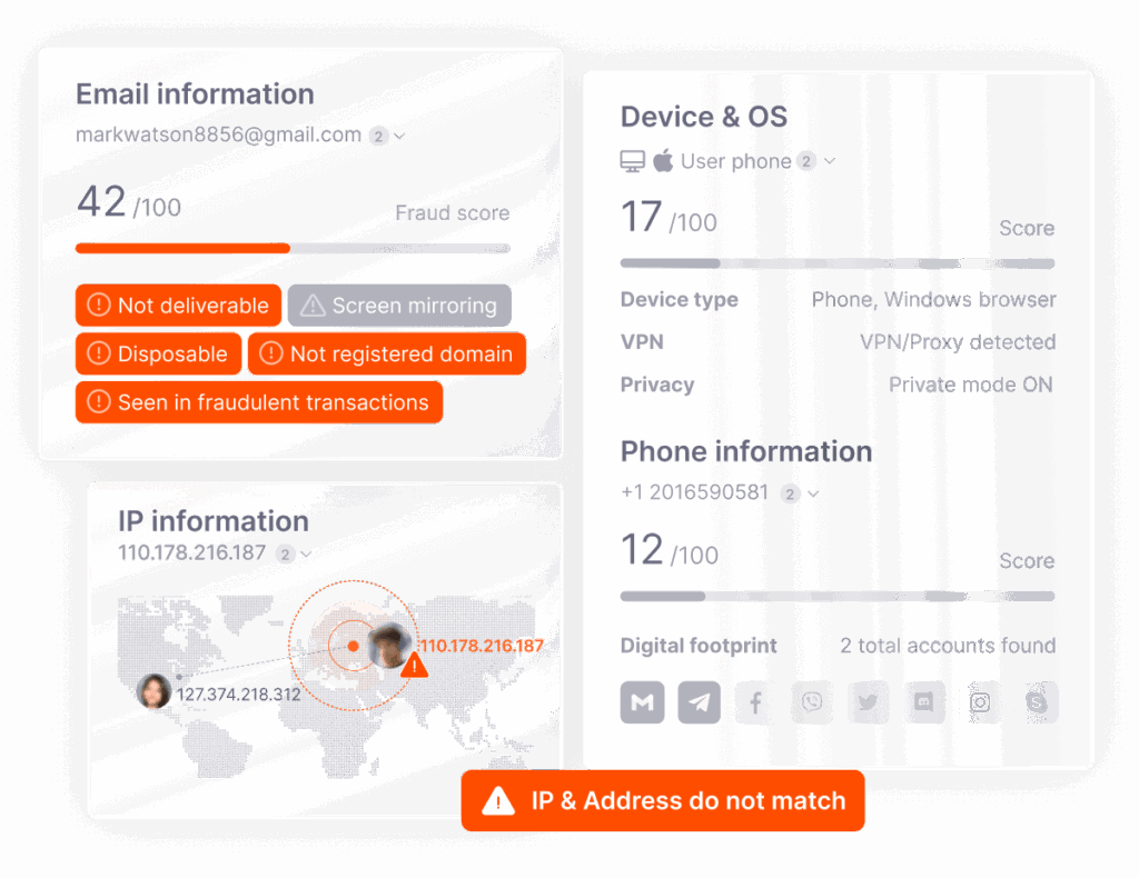 SEON first-party data visualization for fraud and risk analysis.