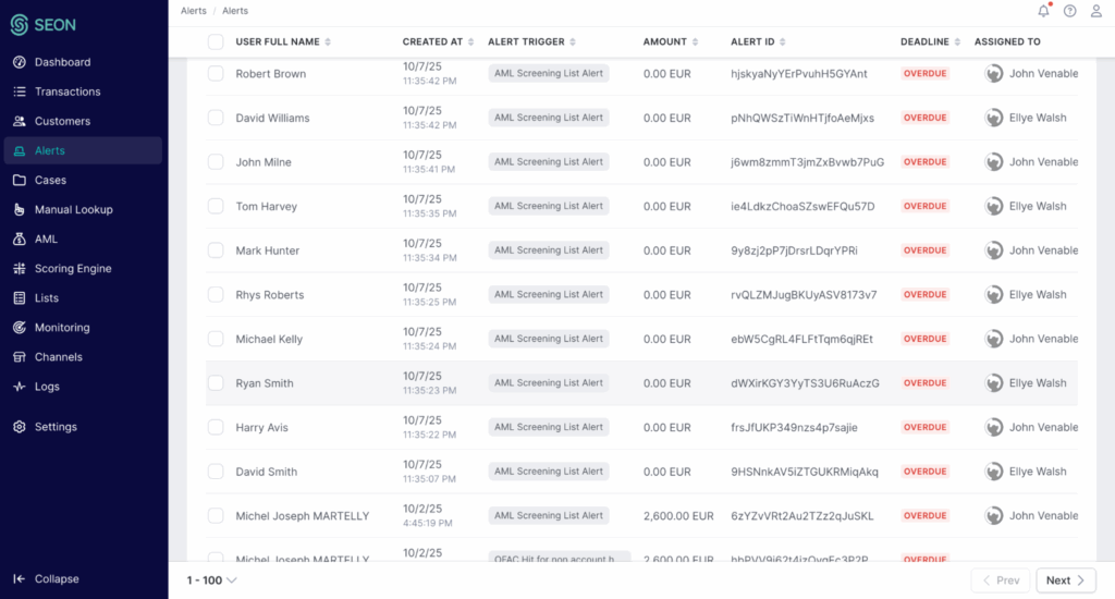 SEON's dashboard showing adverse media checks
