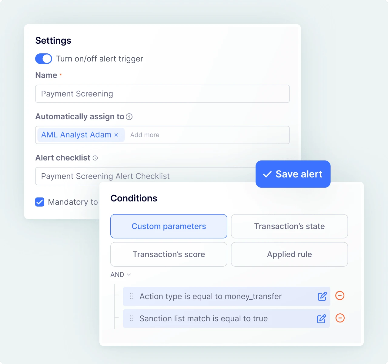 SEON dashboard showing rules to block high-risk transactions and cross-border threats.